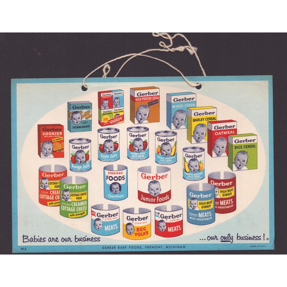 Vintage Gerber Baby Asleep Double Sided Cardboard Sign Door Hanger Advertising - Picture 2 of 2